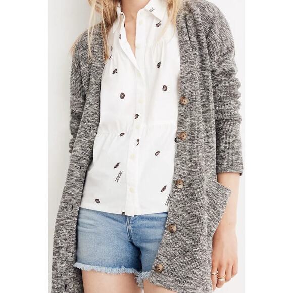 Madewell Alton Cardigan in Marled Stone Womens XSmall front pockets Cotton/Nylon - Picture 1 of 6
